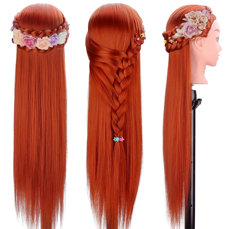 TopDirect 29" Red Hair Mannequin Manikin Head with Clamp Holder and Tools for Cosmetology, Hairdressing, Braiding Practice - Image 2